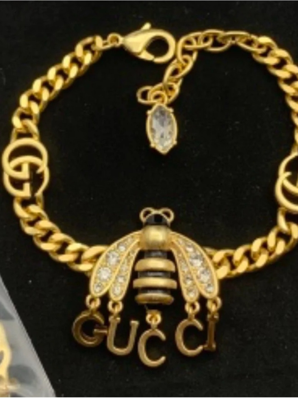 Gold Bee Charm Bracelet with Crystal Accents